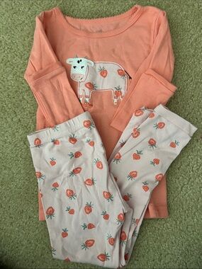 Carter's Coral Peach Cow & Strawberry Pajama Set
